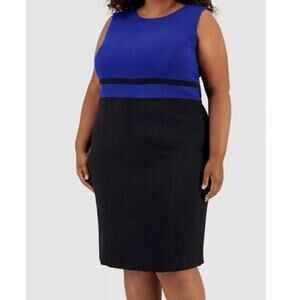 Kasper Plus Size Colorblocked Sheath Dress Black & Royal Blue EUC 22W